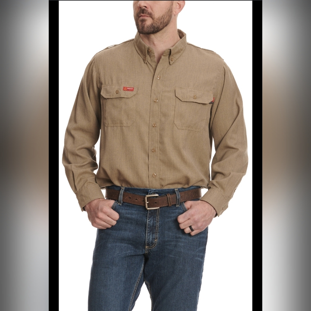 Lapco Flame Resistent Mens Work Long Sleeve Shirt Sz Mr Workwear Roofing Welding